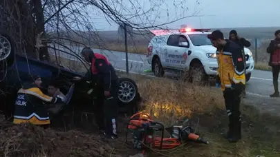 Yoldan çıkan otomobil takla attı: 2 yaralı